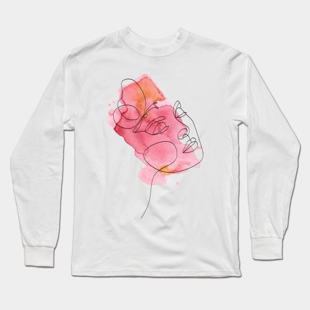 woman line art face Long Sleeve T-Shirt by ZoyCreativity